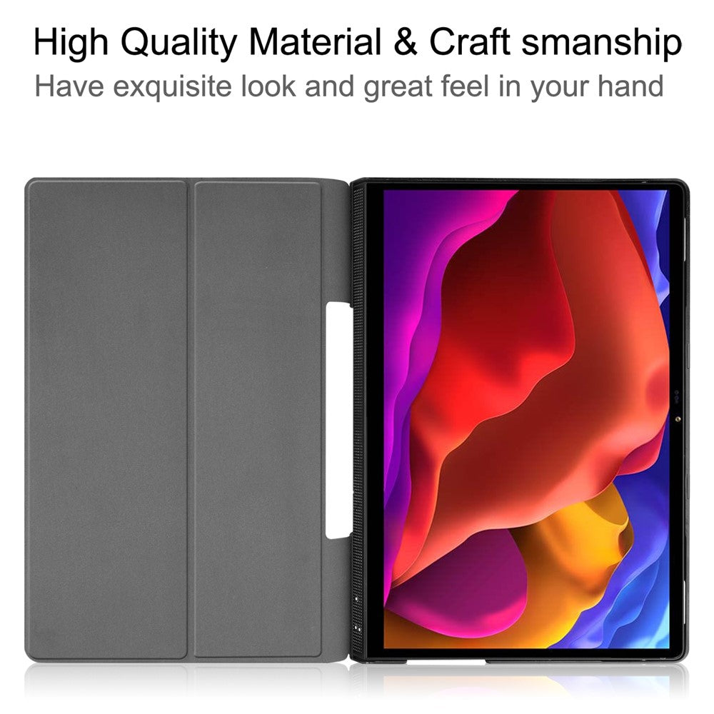Plain PU Leather Case with Kickstand for Lenovo Yoga Pad Pro 13-inch/Yoga Tab 13 - Black