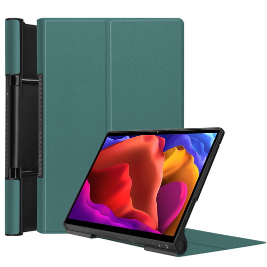 Plain PU Leather Case with Kickstand for Lenovo Yoga Pad Pro 13-inch/Yoga Tab 13 - Dark Green