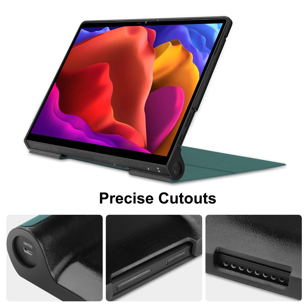 Plain PU Leather Case with Kickstand for Lenovo Yoga Pad Pro 13-inch/Yoga Tab 13 - Dark Green