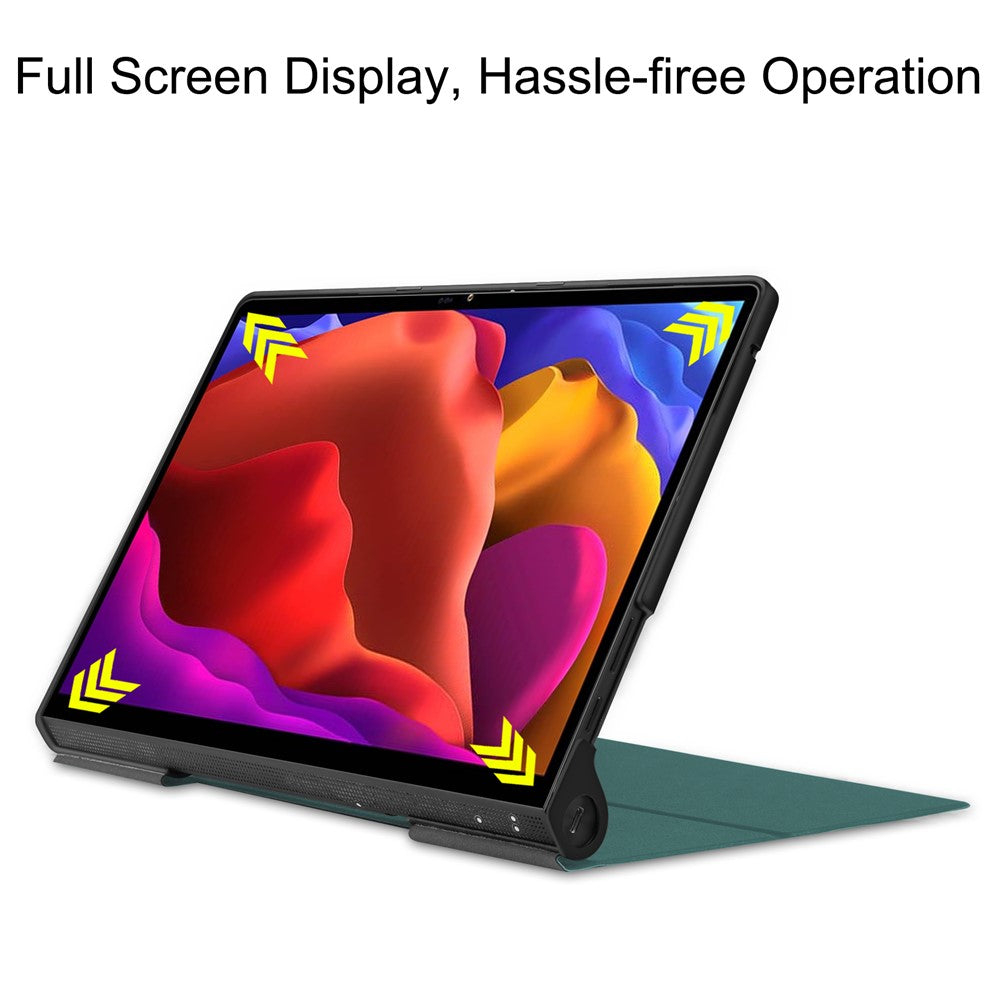 Plain PU Leather Case with Kickstand for Lenovo Yoga Pad Pro 13-inch/Yoga Tab 13 - Dark Green