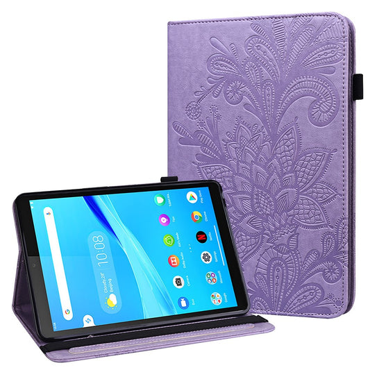 Leather Wallet Stand Tablet Cover with Flower Pattern Imprinting for Lenovo Tab M10 Plus/Smart Tab M10 FHD Plus TB-X606F/TB-606X - Purple