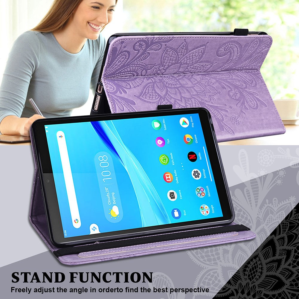 Leather Wallet Stand Tablet Cover with Flower Pattern Imprinting for Lenovo Tab M10 Plus/Smart Tab M10 FHD Plus TB-X606F/TB-606X - Purple