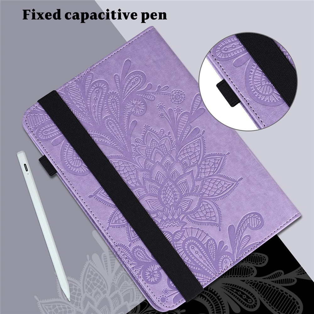 Leather Wallet Stand Tablet Cover with Flower Pattern Imprinting for Lenovo Tab M10 Plus/Smart Tab M10 FHD Plus TB-X606F/TB-606X - Purple