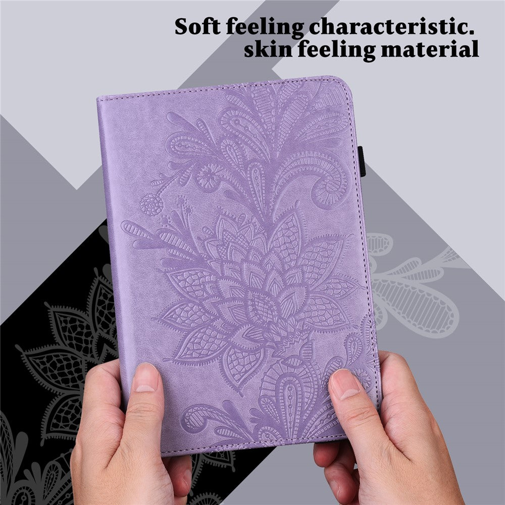 Leather Wallet Stand Tablet Cover with Flower Pattern Imprinting for Lenovo Tab M10 Plus/Smart Tab M10 FHD Plus TB-X606F/TB-606X - Purple