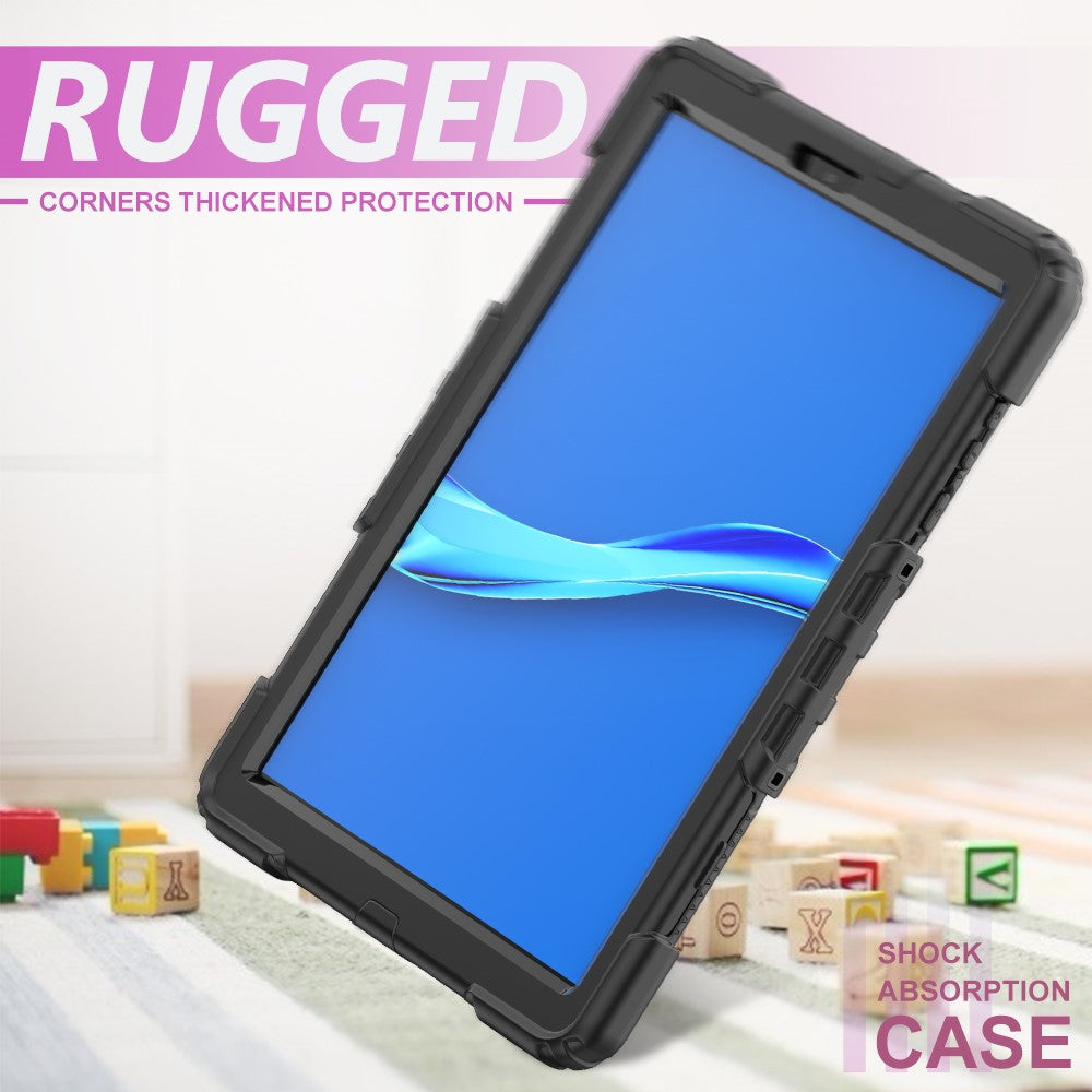 PC + Silicone + PET Front Film Tablet Combo Shell with Kickstand and Shoulder Strap for Lenovo Tab M10 HD Gen 2 TB-306X(F) - Black/Black