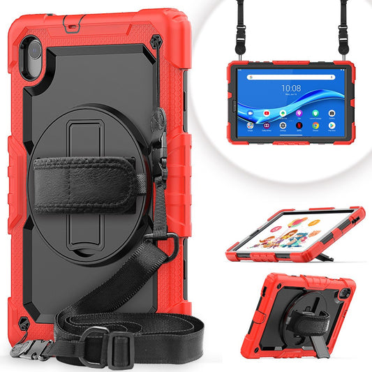 PC + Silicone + PET Front Film Tablet Combo Shell with Kickstand and Shoulder Strap for Lenovo Tab M10 HD Gen 2 TB-306X(F) - Black/Red