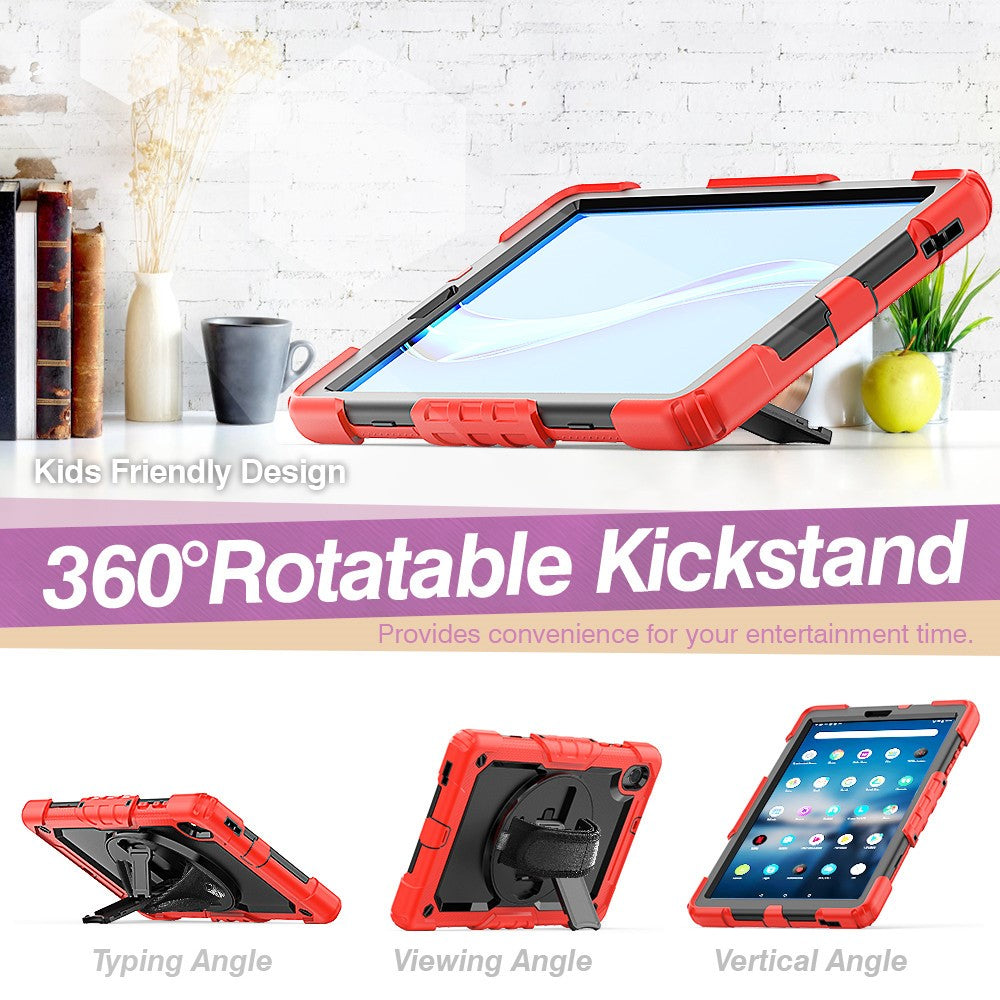 PC + Silicone + PET Front Film Tablet Combo Shell with Kickstand and Shoulder Strap for Lenovo Tab M10 HD Gen 2 TB-306X(F) - Black/Red