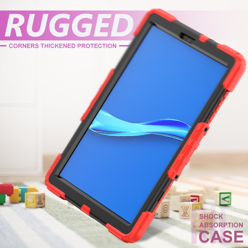 PC + Silicone + PET Front Film Tablet Combo Shell with Kickstand and Shoulder Strap for Lenovo Tab M10 HD Gen 2 TB-306X(F) - Black/Red