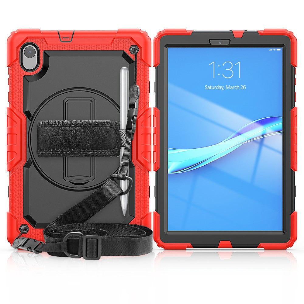 PC + Silicone + PET Front Film Tablet Combo Shell with Kickstand and Shoulder Strap for Lenovo Tab M10 HD Gen 2 TB-306X(F) - Black/Red