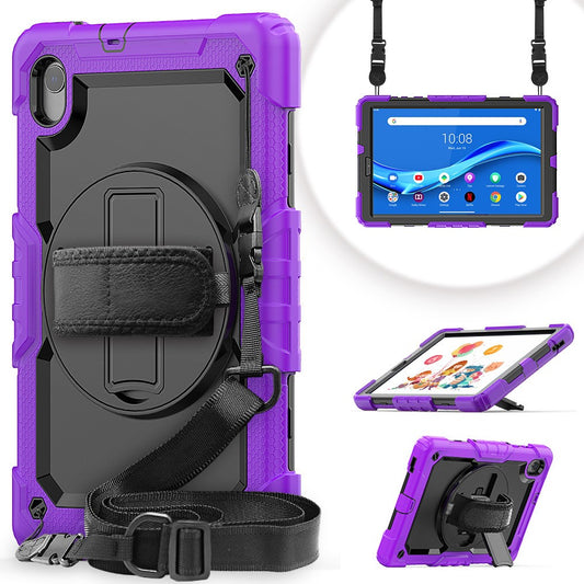 PC + Silicone + PET Front Film Tablet Combo Shell with Kickstand and Shoulder Strap for Lenovo Tab M10 HD Gen 2 TB-306X(F) - Black/Purple