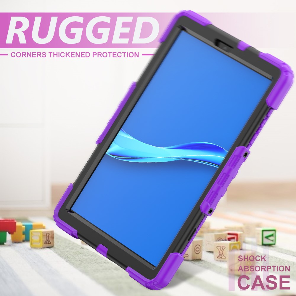 PC + Silicone + PET Front Film Tablet Combo Shell with Kickstand and Shoulder Strap for Lenovo Tab M10 HD Gen 2 TB-306X(F) - Black/Purple