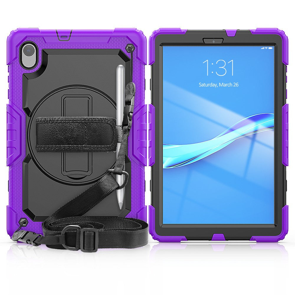 PC + Silicone + PET Front Film Tablet Combo Shell with Kickstand and Shoulder Strap for Lenovo Tab M10 HD Gen 2 TB-306X(F) - Black/Purple