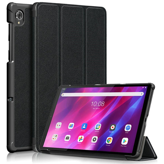 Tri-fold Soft Leather Flip Stand Smart Protective Cover with Sleep / Wake Feature for Lenovo Tab K10/Tab M10 Plus - Black