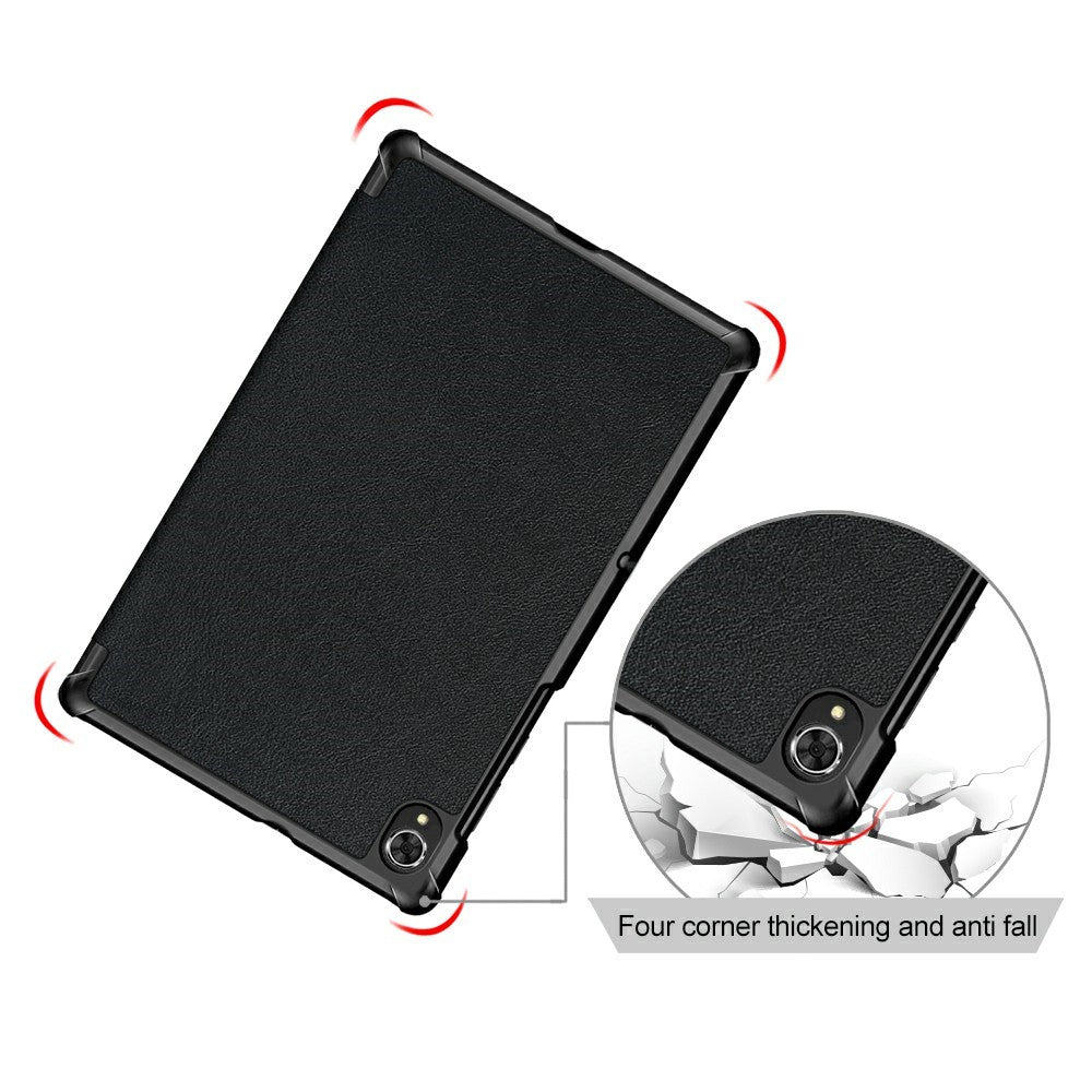Tri-fold Soft Leather Flip Stand Smart Protective Cover with Sleep / Wake Feature for Lenovo Tab K10/Tab M10 Plus - Black