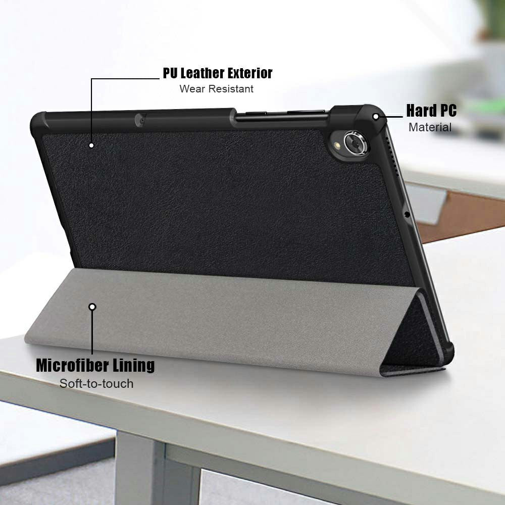 Tri-fold Soft Leather Flip Stand Smart Protective Cover with Sleep / Wake Feature for Lenovo Tab K10/Tab M10 Plus - Black