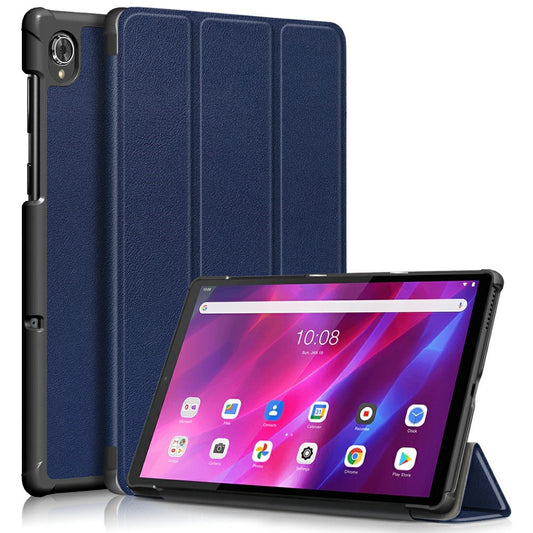 Tri-fold Soft Leather Flip Stand Smart Protective Cover with Sleep / Wake Feature for Lenovo Tab K10/Tab M10 Plus - Dark Blue