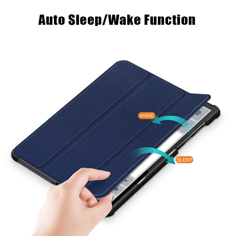 Tri-fold Soft Leather Flip Stand Smart Protective Cover with Sleep / Wake Feature for Lenovo Tab K10/Tab M10 Plus - Dark Blue