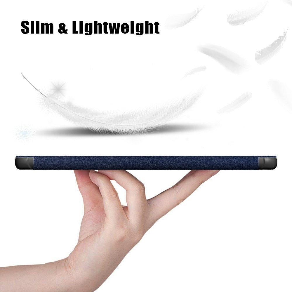 Tri-fold Soft Leather Flip Stand Smart Protective Cover with Sleep / Wake Feature for Lenovo Tab K10/Tab M10 Plus - Dark Blue
