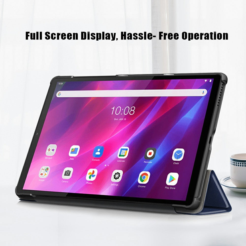 Tri-fold Soft Leather Flip Stand Smart Protective Cover with Sleep / Wake Feature for Lenovo Tab K10/Tab M10 Plus - Dark Blue