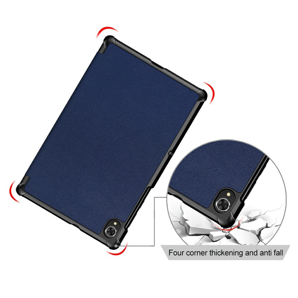 Tri-fold Soft Leather Flip Stand Smart Protective Cover with Sleep / Wake Feature for Lenovo Tab K10/Tab M10 Plus - Dark Blue