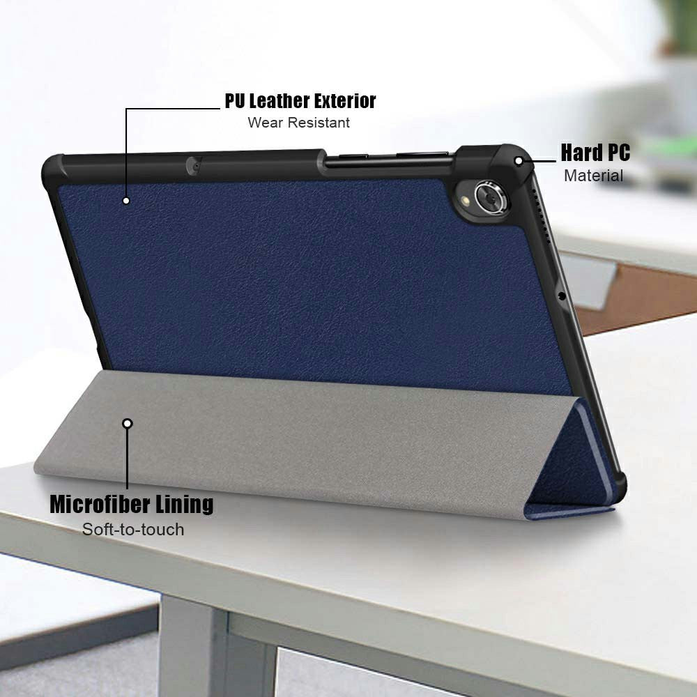Tri-fold Soft Leather Flip Stand Smart Protective Cover with Sleep / Wake Feature for Lenovo Tab K10/Tab M10 Plus - Dark Blue