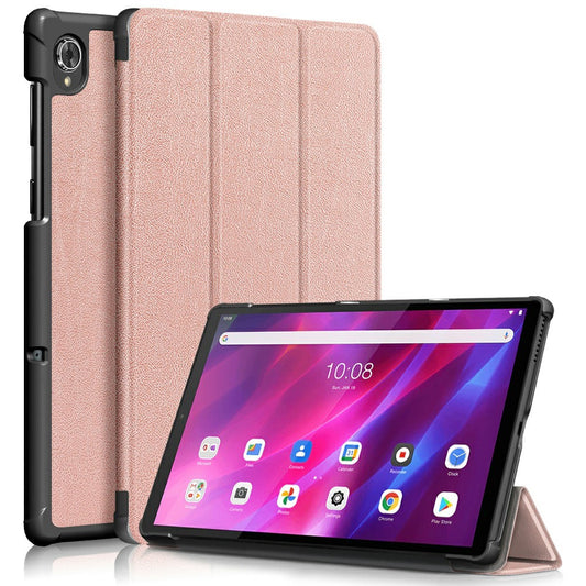 Tri-fold Soft Leather Flip Stand Smart Protective Cover with Sleep / Wake Feature for Lenovo Tab K10/Tab M10 Plus - Rose Gold