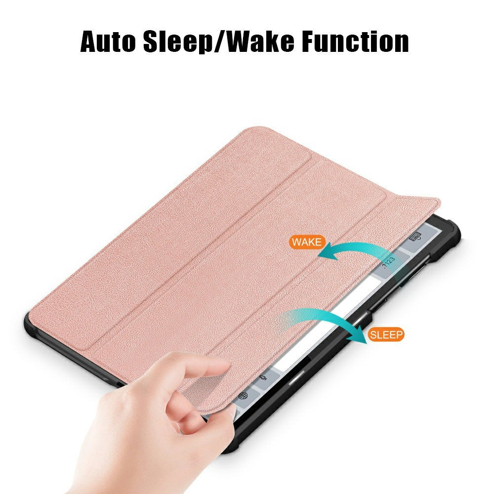 Tri-fold Soft Leather Flip Stand Smart Protective Cover with Sleep / Wake Feature for Lenovo Tab K10/Tab M10 Plus - Rose Gold
