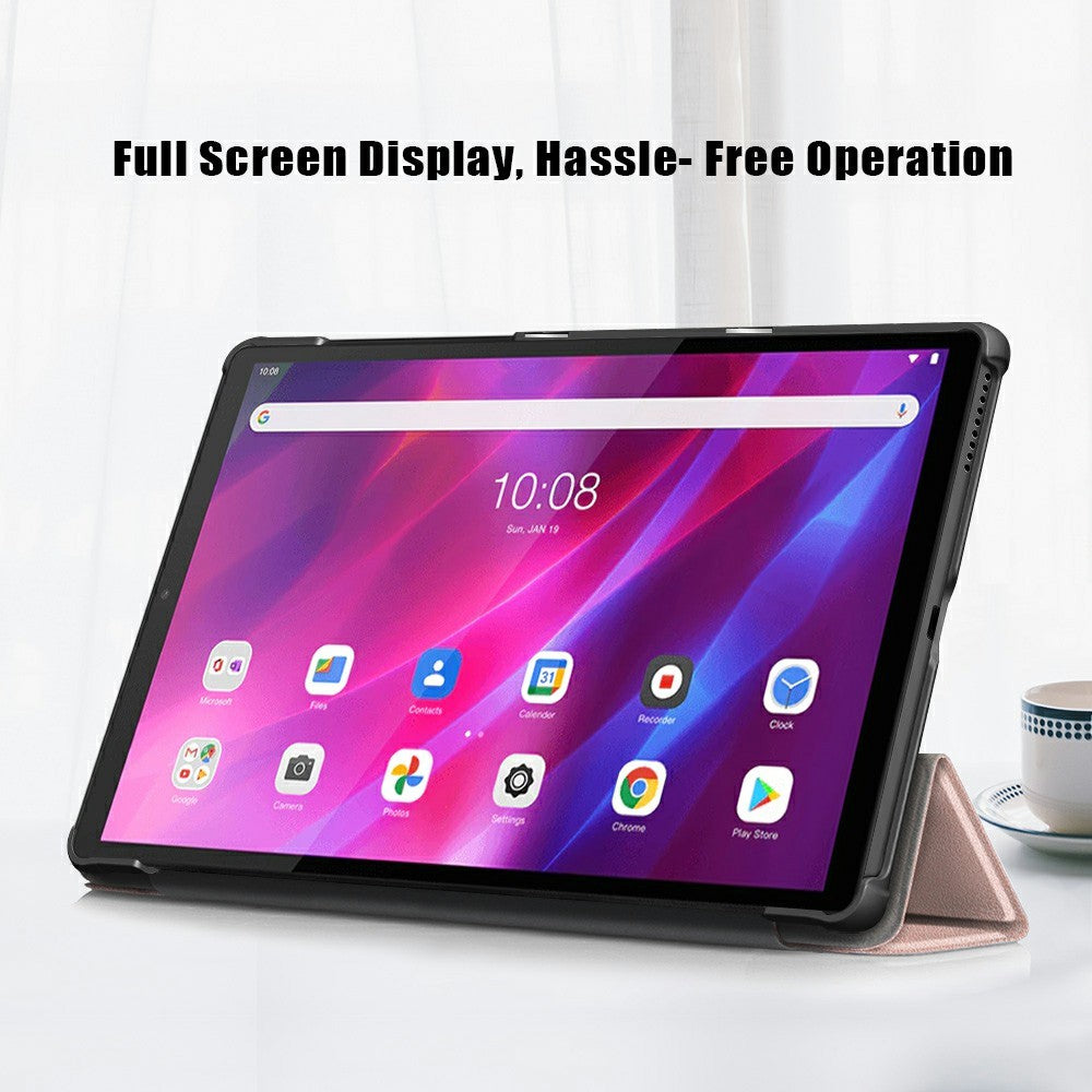 Tri-fold Soft Leather Flip Stand Smart Protective Cover with Sleep / Wake Feature for Lenovo Tab K10/Tab M10 Plus - Rose Gold