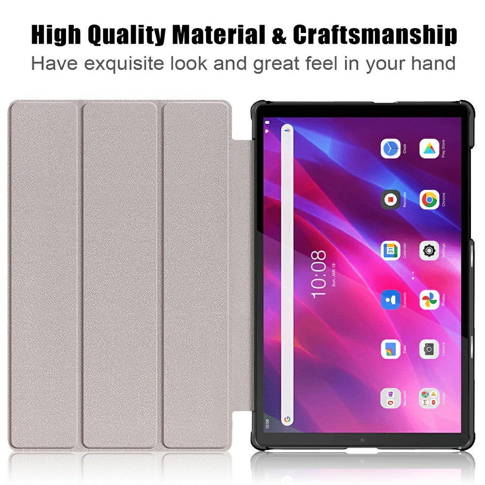 Tri-fold Soft Leather Flip Stand Smart Protective Cover with Sleep / Wake Feature for Lenovo Tab K10/Tab M10 Plus - Rose Gold