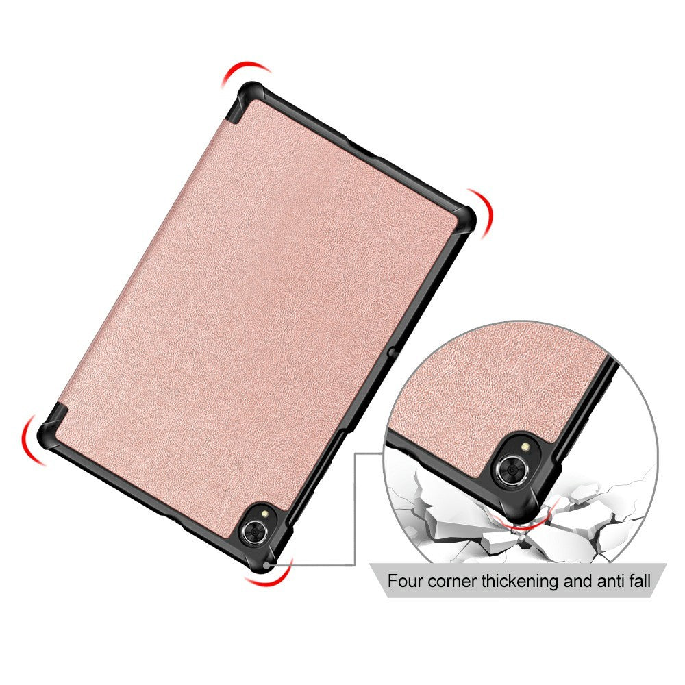 Tri-fold Soft Leather Flip Stand Smart Protective Cover with Sleep / Wake Feature for Lenovo Tab K10/Tab M10 Plus - Rose Gold