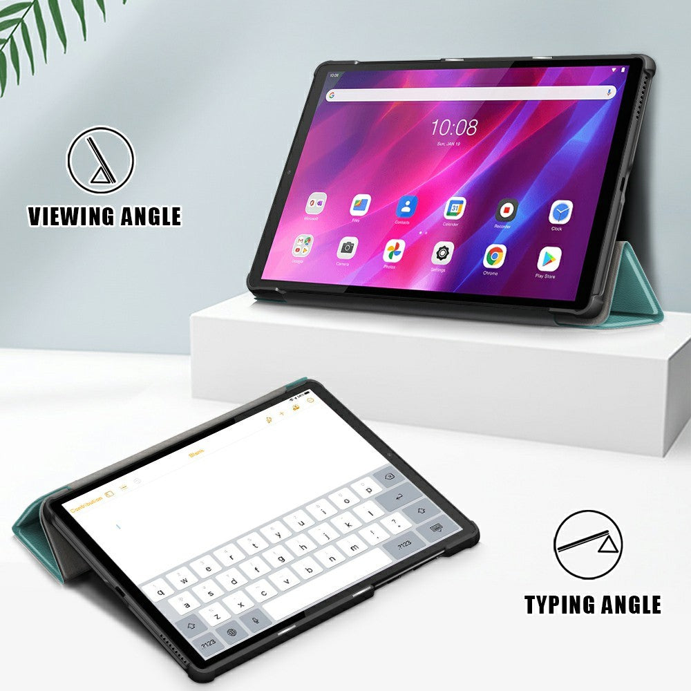 Tri-fold Soft Leather Flip Stand Smart Protective Cover with Sleep / Wake Feature for Lenovo Tab K10/Tab M10 Plus - Green