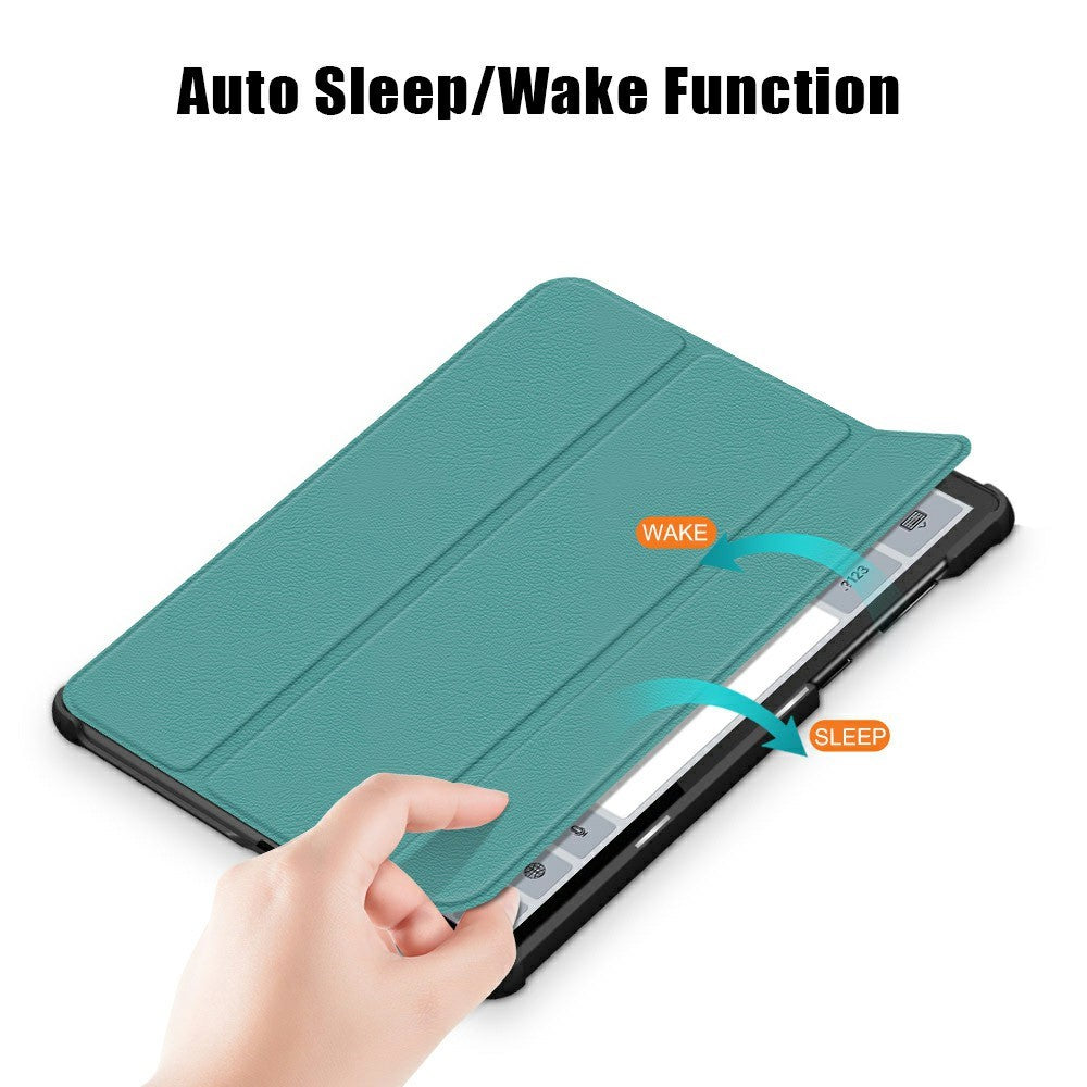 Tri-fold Soft Leather Flip Stand Smart Protective Cover with Sleep / Wake Feature for Lenovo Tab K10/Tab M10 Plus - Green