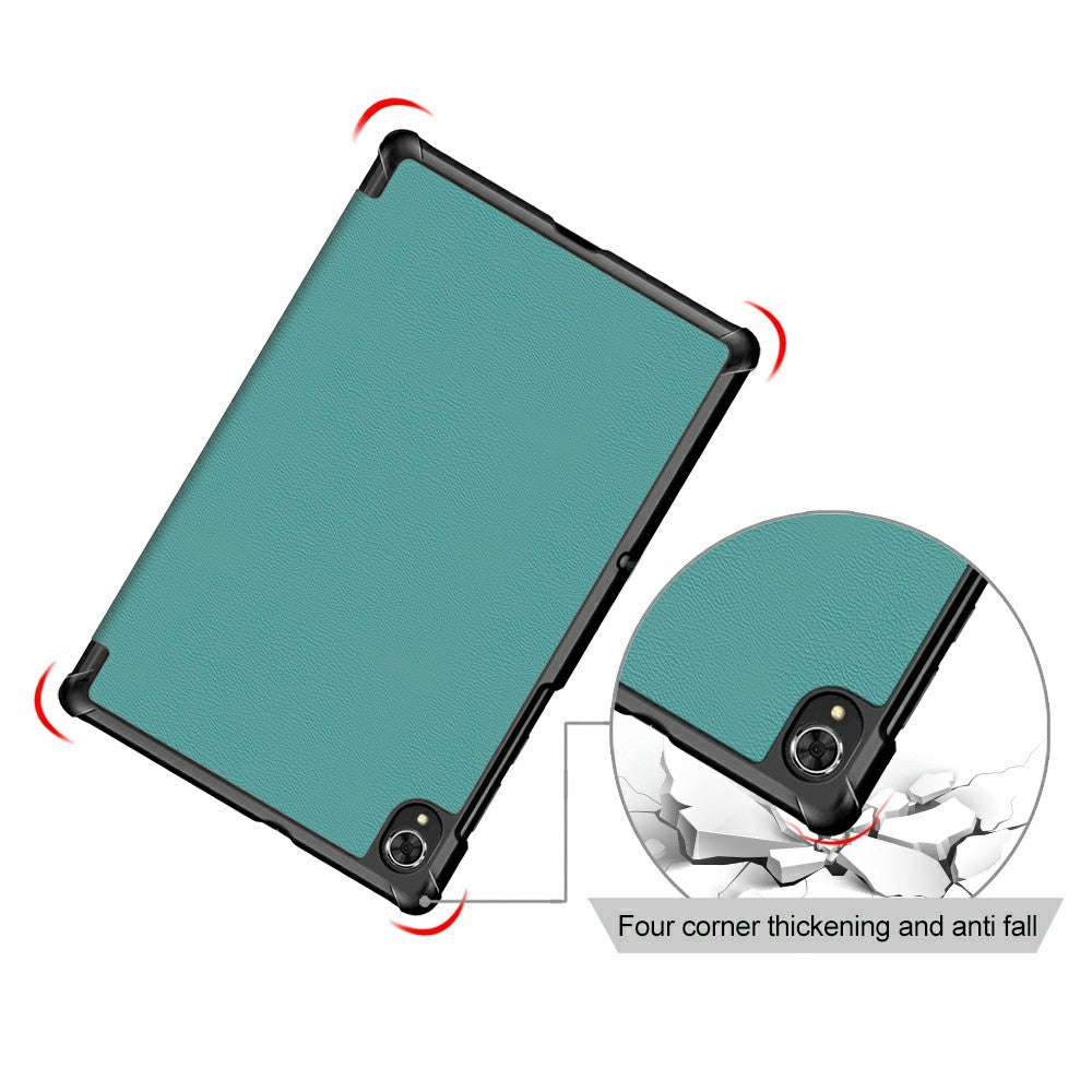 Tri-fold Soft Leather Flip Stand Smart Protective Cover with Sleep / Wake Feature for Lenovo Tab K10/Tab M10 Plus - Green