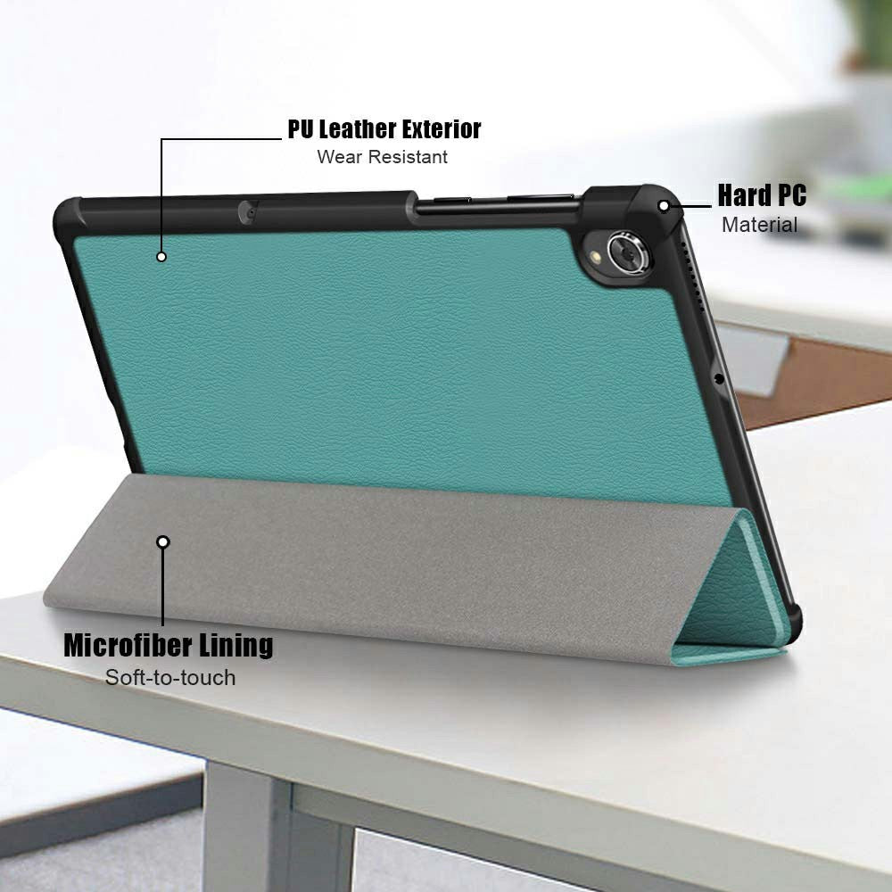 Tri-fold Soft Leather Flip Stand Smart Protective Cover with Sleep / Wake Feature for Lenovo Tab K10/Tab M10 Plus - Green