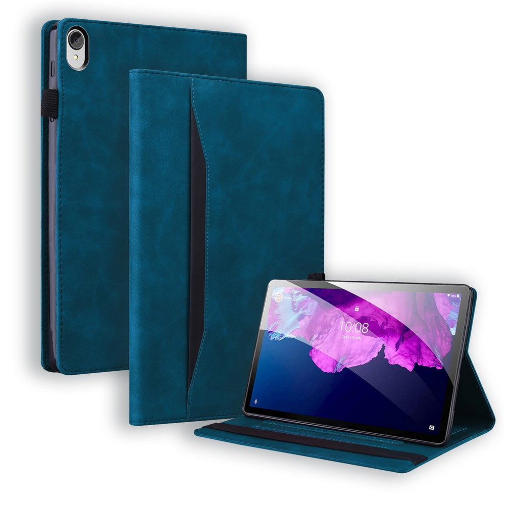 Business Style Front Pocket Design PU Leather Wallet Stand Tablet Cover Case for Lenovo Tab P11 TB-J606F / Tab P11 5G - Blue