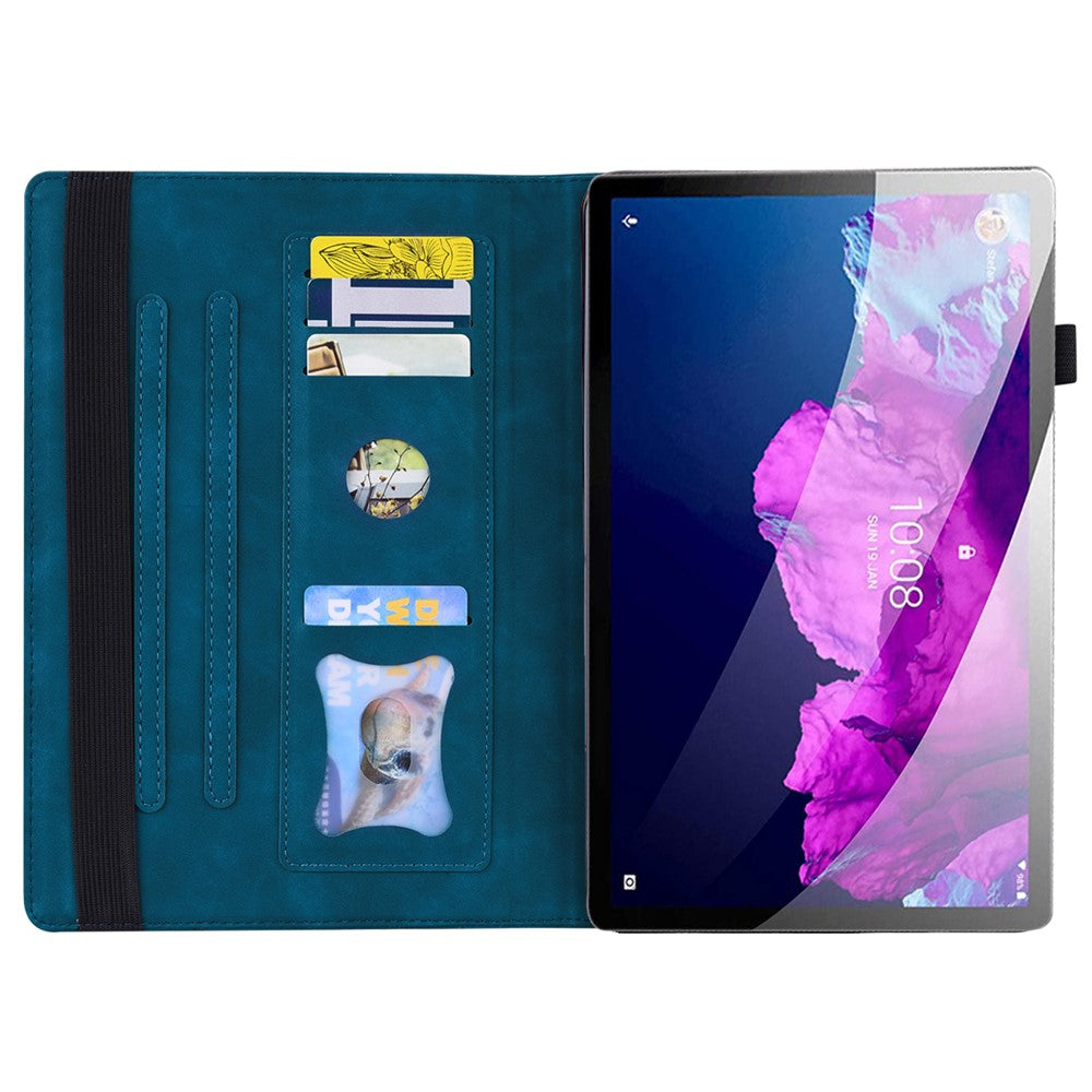 Business Style Front Pocket Design PU Leather Wallet Stand Tablet Cover Case for Lenovo Tab P11 TB-J606F / Tab P11 5G - Blue