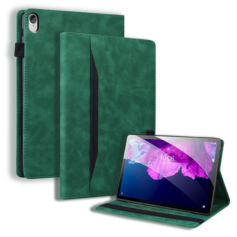 Business Style Front Pocket Design PU Leather Wallet Stand Tablet Cover Case for Lenovo Tab P11 TB-J606F / Tab P11 5G - Green