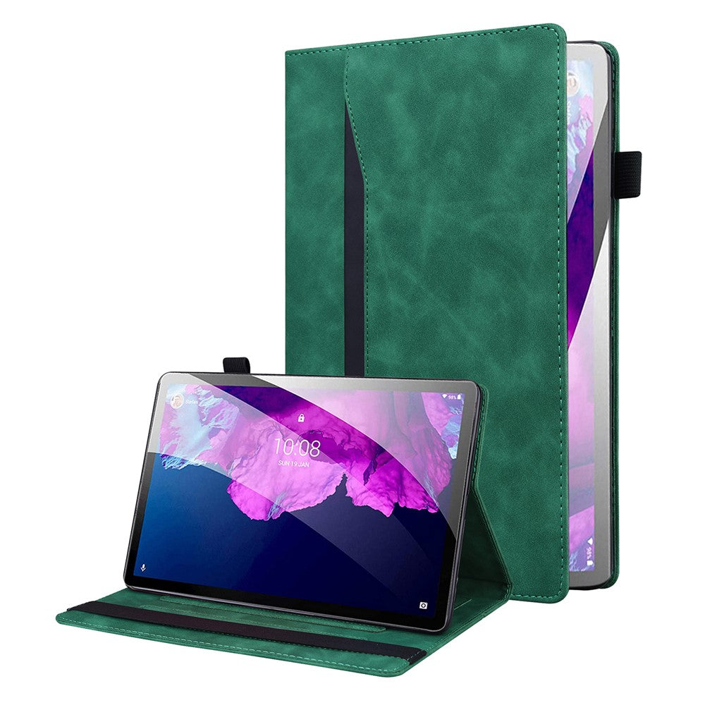Business Style Front Pocket Design PU Leather Wallet Stand Tablet Cover Case for Lenovo Tab P11 TB-J606F / Tab P11 5G - Green