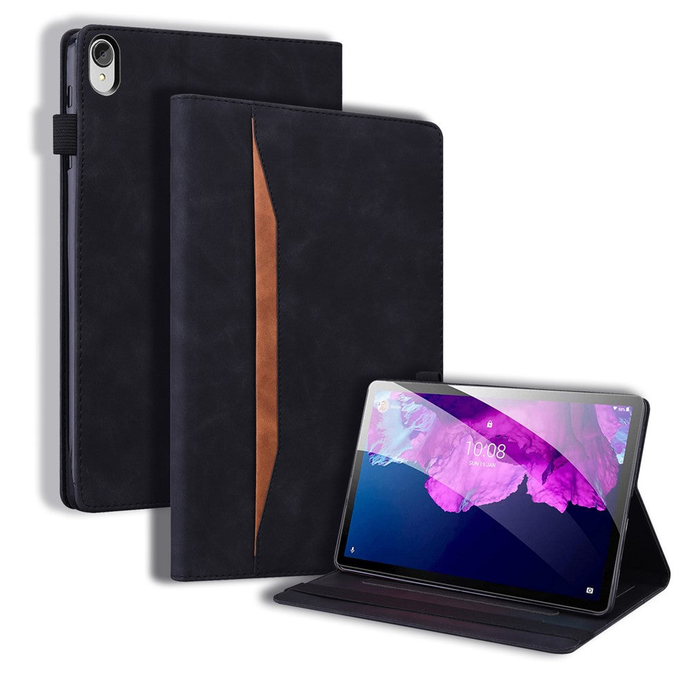 Business Style Front Pocket Design PU Leather Wallet Stand Tablet Cover Case for Lenovo Tab P11 TB-J606F / Tab P11 5G - Black