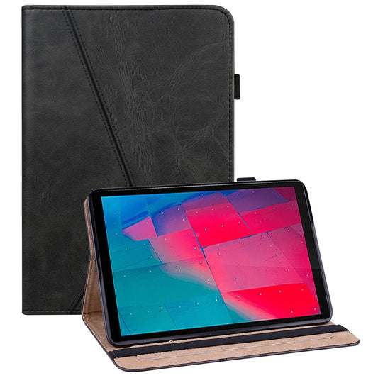 Plain Leather Tablet Cover with Card Holder and Foldable Stand for Lenovo Tab M10 HD Gen 2 X306X - Black