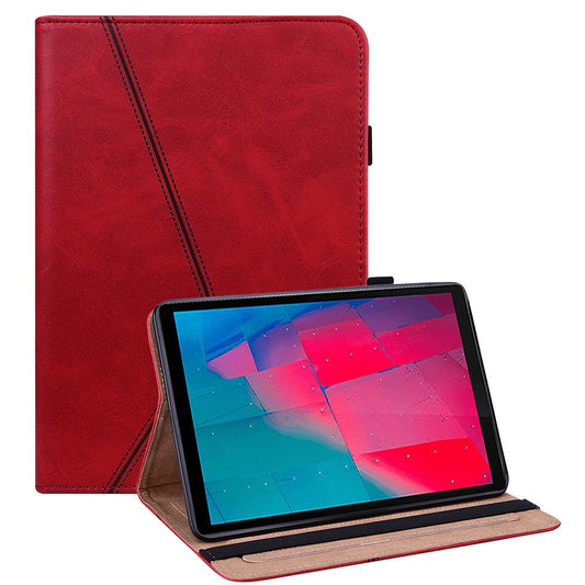 Plain Leather Tablet Cover with Card Holder and Foldable Stand for Lenovo Tab M10 HD Gen 2 X306X - Red