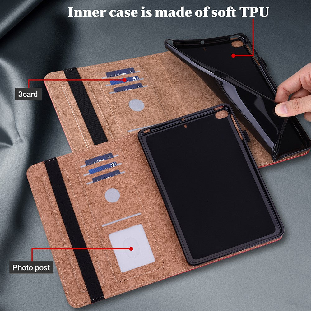 Plain Leather Tablet Cover with Card Holder and Foldable Stand for Lenovo Tab M10 HD Gen 2 X306X - Red