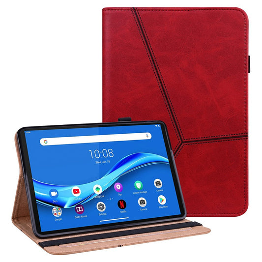 Anti-Scratch Plain Leather Tablet Stand Cover with Card Holder for Lenovo Tab M10 Plus/M10 FHD Plus TB-X606F/TB-606X - Red