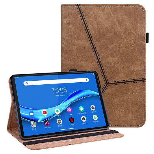 Anti-Scratch Plain Leather Tablet Stand Cover with Card Holder for Lenovo Tab M10 Plus/M10 FHD Plus TB-X606F/TB-606X - Brown