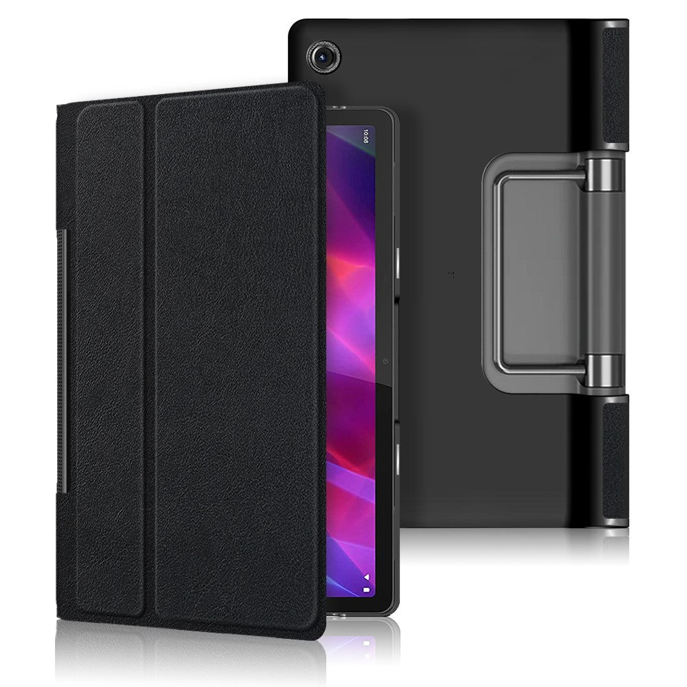 Plain PU Leather Good Shock-Absorption Tablet Cover with Kickstand for Lenovo Yoga Tab 11 - Black