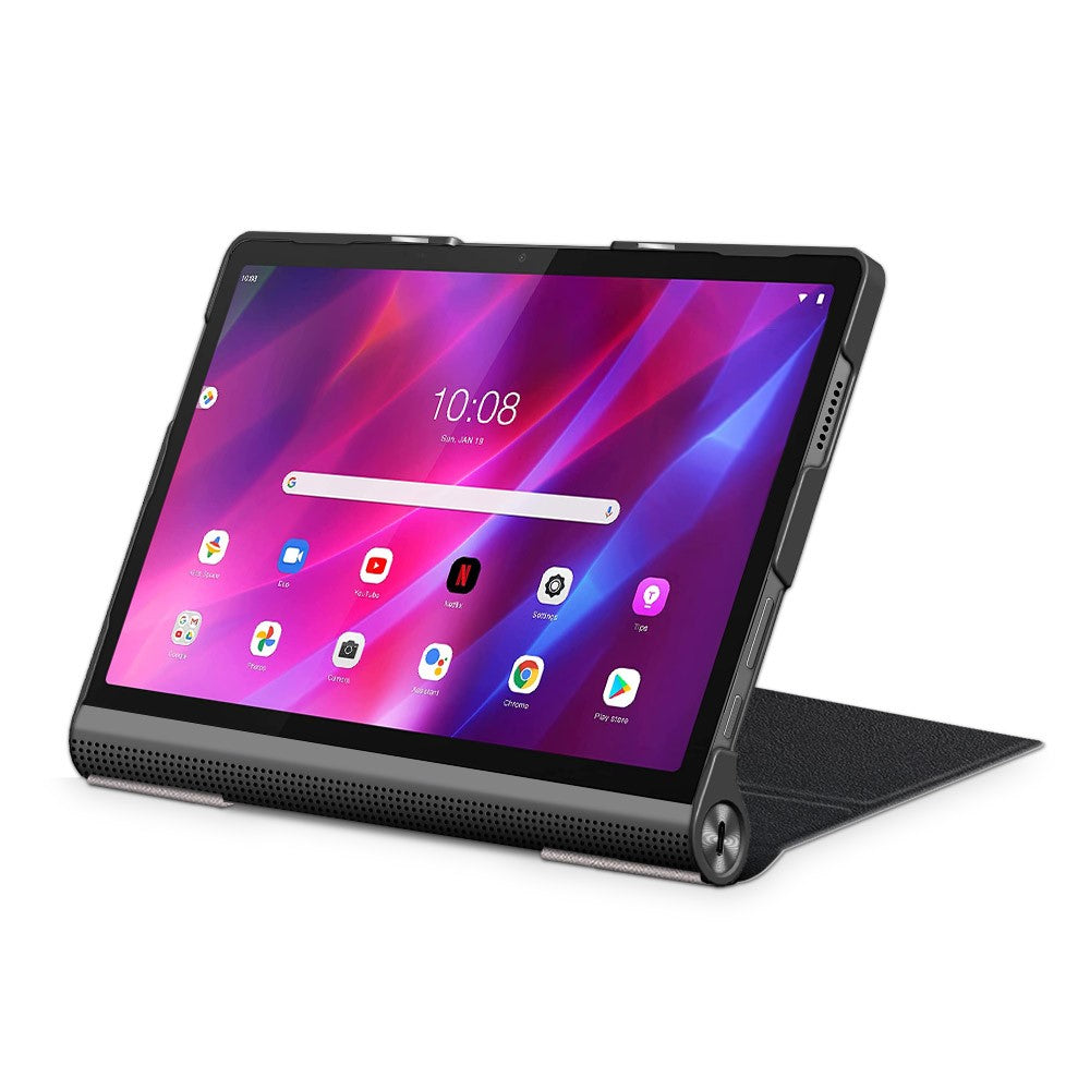 Plain PU Leather Good Shock-Absorption Tablet Cover with Kickstand for Lenovo Yoga Tab 11 - Black