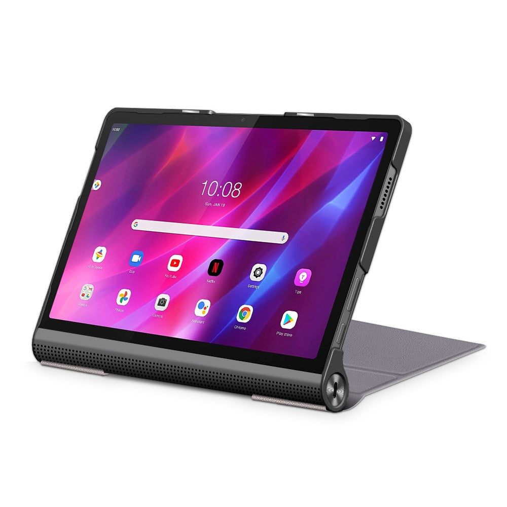 Plain PU Leather Good Shock-Absorption Tablet Cover with Kickstand for Lenovo Yoga Tab 11 - Grey