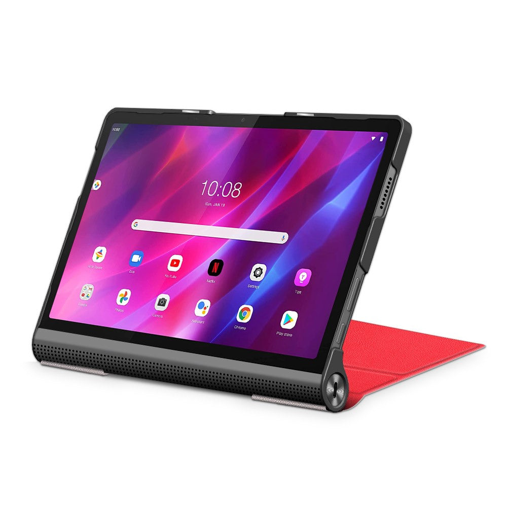 Plain PU Leather Good Shock-Absorption Tablet Cover with Kickstand for Lenovo Yoga Tab 11 - Red