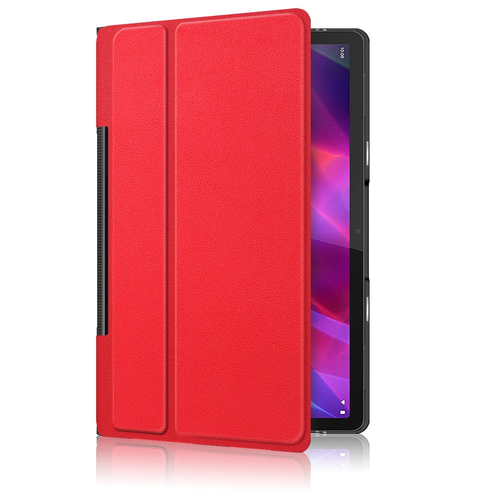Plain PU Leather Good Shock-Absorption Tablet Cover with Kickstand for Lenovo Yoga Tab 11 - Red