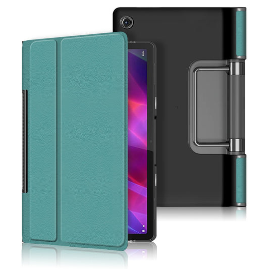 Plain PU Leather Good Shock-Absorption Tablet Cover with Kickstand for Lenovo Yoga Tab 11 - Dark Green